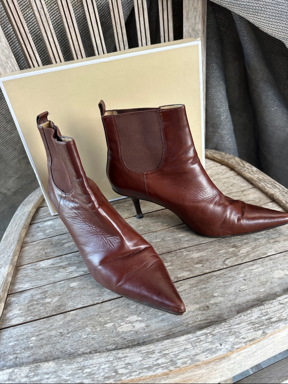 Michael Kors Dark Brown Pointed Leather Ankle Boots 8 1/2
